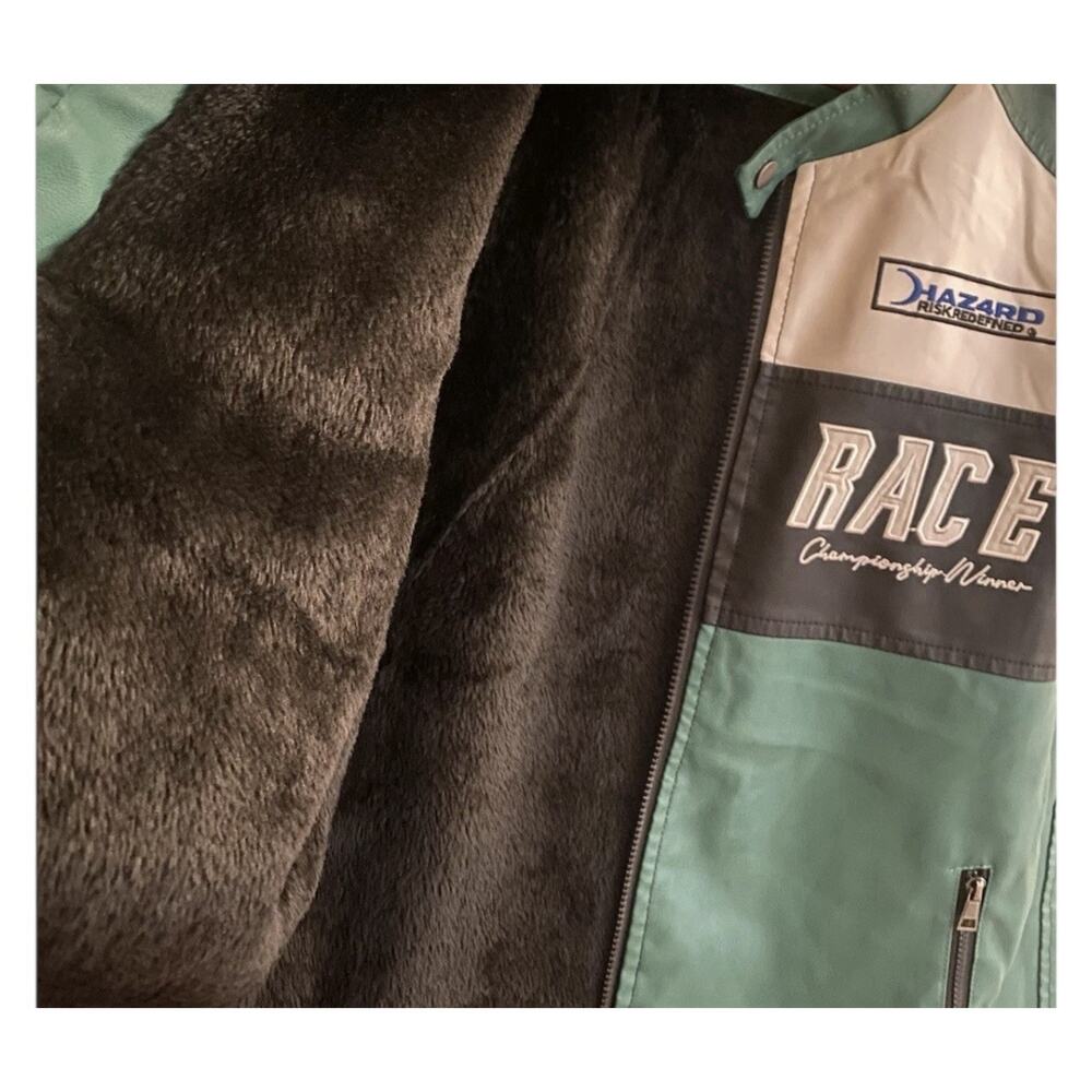 REFINERY REPUBLIC AUTO RACE Green Black Team Racing Racer Jacket Size Large - Picture 3 of 5
